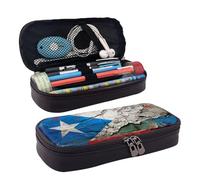 YHBLYKXP Puerto Rico Trousse à crayons à rabat en cuir avec motif drapeau de Porto Rico, organiseur de toilette, porte-monnaie à fermeture éclair, noir, Noir , Taille unique