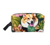 YHBLYKXP Sac de rangement de voyage de grande capacité avec imprimé fleurs tropicales et corgi, sac de maquillage portable, sac de rangement quotidien