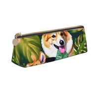 YHBLYKXP Sac de rangement triangulaire en cuir avec imprimé fleurs tropicales et corgi, trousse de maquillage portable, rangement quotidien de petits articles, blanc, One Size, Légères