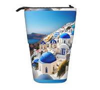 YHBLYKXP Santorini Trousse à crayons rétractable verticale avec vue sur la mer Motif île grecque