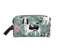 YHBLYKXP Sweet Basset Hound Sac de rangement de voyage avec imprimé floral Grande capacité Sac de rangement de maquillage portable Sac de rangement quotidien
