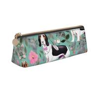 YHBLYKXP Sweet Basset Hound Sac de rangement triangulaire en cuir avec imprimé floral, trousse de maquillage portable, rangement quotidien de petits articles, blanc, One Size, Légères