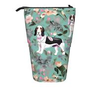 YHBLYKXP Sweet Basset Hound Trousse à crayons rétractable verticale avec imprimé floral, sac de rangement, convient pour le bureau et le transport quotidien