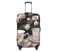 YHBLYKXP Tasses à thé avec roses - Housse de protection élastique pour valises de 45,7 à 81,3 cm, blanc, L