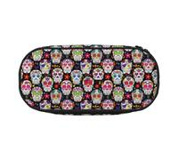 YHBLYKXP Trousse à crayons en tissu Oxford avec motifs de têtes de mort et fleurs colorées avec compartiments en maille - un choix pratique ou de voyage