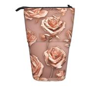 YHBLYKXP Trousse à crayons rétractable verticale avec impression papier peint or rose, sac de rangement, convient pour le bureau et le transport quotidien