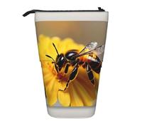 YHBLYKXP Trousse à crayons rétractable verticale avec imprimé abeille et fleur, sac de rangement, convient pour le bureau et le transport quotidien