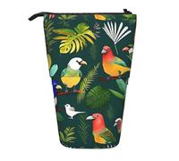 YHBLYKXP Trousse à crayons rétractable verticale avec imprimé oiseaux tropicaux et feuilles de plantes, sac de rangement, convient pour le bureau et le transport quotidien