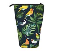 YHBLYKXP Trousse à crayons rétractable verticale avec imprimé oiseaux tropicaux, plantes, feuilles, sac de rangement, convient pour le bureau et le transport quotidien