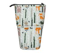 YHBLYKXP Trousse à crayons rétractable verticale avec motif renard, ours, oiseau, arbre, sac de rangement, convient pour le bureau et le transport quotidien