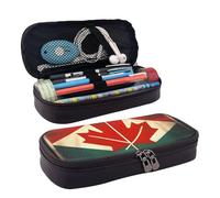 YHBLYKXP Trousse à crayons rétro avec rabat en cuir imprimé drapeau du Canada, organiseur de produits de toilette, porte-monnaie zippé, noir, Noir , Taille unique