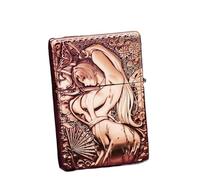 YHBNJIGW Briquet à pétrole Vintage en Laiton gaufré, meule à l'ancienne, Rechargeable, Coupe-Vent, Flamme Douce, Fait Main, gaufré sur Cinq côtés, Cadeau for Homme(Copper)