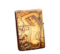 YHBNJIGW Briquet Coupe-Vent à kérosène, Relief à Cinq côtés Fait à la Main, allumage par meule, rétro et Portable, Rechargeable, Un Cadeau for Les Hommes et Les pères(Red Copper)