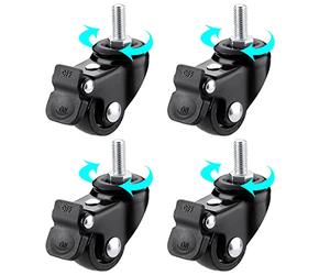 YHBZ Roues pivotantes de Chariot 4 pièces,Remplacement Roulette Meuble Robuste,avec Frein Verrouillable,Tige à vis M6/M8/M10-Roue à Pieds Noirs,M6-4brakes