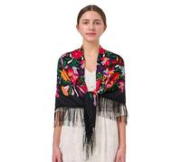 YHDDYG Écharpe traditionnelle mexicaine Rebozo Châle Wrap Franges Cinco de Mayo Écharpe Ethnique N1, noir, 54.3 inches x 54.3 inches