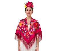 YHDDYG Frida Khalo Lot de 2 bandeaux à fleurs fuchsia et châle pour femme Style mexicain Ethnique N3, fuchsia, taille unique