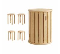 YHDMDQ 4-in-1 Tabourets Empilables en Bois, Tabouret De Bar Rond, Chaise De Salle À Manger Portable, Polyvalent comme Table D'appoint, Table De Nuit, Table Basse, Tabourets De Salon(Log)