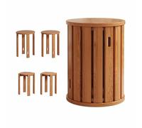 YHDMDQ 4-in-1 Tabourets Empilables en Bois, Tabouret De Bar Rond, Chaise De Salle À Manger Portable, Polyvalent comme Table D'appoint, Table De Nuit, Table Basse, Tabourets De Salon(Cherry)