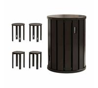 YHDMDQ 4-in-1 Tabourets Empilables en Bois, Tabouret De Bar Rond, Chaise De Salle À Manger Portable, Polyvalent comme Table D'appoint, Table De Nuit, Table Basse, Tabourets De Salon(Black)