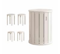 YHDMDQ 4-in-1 Tabourets Empilables en Bois, Tabouret De Bar Rond, Chaise De Salle À Manger Portable, Polyvalent comme Table D'appoint, Table De Nuit, Table Basse, Tabourets De Salon(White)