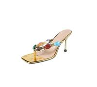 YhdtHSF Femmes Flip Flop Slip on Talon Mules Rond Bout Ouvert Strappy Stiletto Talons Hauts Mariage Party Robe Chaussures