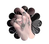 Yheakne Boho Bagues de chaîne Bague en argent à maillons croisés Bagues d'articulation empilables Bagues de manchette à gland vintage Bague de déclaration gothique pour femmes et filles (Style A)