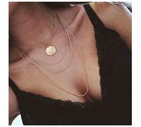 Yheakne Boho Collier de pièces de monnaie en couches collier pendentif disque en or collier multicouches collier personnalisé chaîne bijoux pour femmes et filles