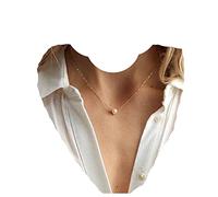 Yheakne Boho Collier Pendentif Perle Or Flottant Perle Collier Ras Du Cou Chaîne Minimaliste Collier De Mariée Bijoux pour Femmes et Filles (Or)