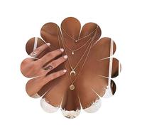 Yheakne Boho Layered Coin Necklace Choker Gold Disc Pendant Necklace Multi Layering Crescent Moon Necklace Long Circle Necklace Chain Jewelry For Women And Girls (gold)