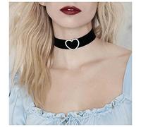 Yheakne Boho Noir Collier Ras du Cou Large Noir Uni Collier Collier Argent Strass Coeur Collier Rétro Gothique Velours Collier Chaîne Bijoux pour Femmes et Filles