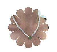 Yheakne Boho Perle Collier Ras Du Cou Vert Coeur Pendentif Collier Perles Baroques Strand Chaîne Vintage Perle Collier Chaîne Bijoux pour Femmes et Filles