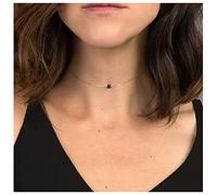 Yheakne Boho Tourmaline Collier Ras Du Cou Pendentif En Or Collier Chaîne Collier De Perles Noires Collier Minimaliste Chaîne Bijoux pour Femmes et Filles Cadeaux