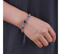 Yheakne Bracelet Bleu Saphir Vintage Coeur Argent Chaîne Strass Cz Love Heart Mariage Main Bijoux Pour Femmes Et Filles