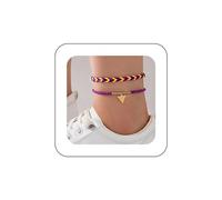 Yheakne Bracelet De Cheville Tressé De Couleur Bohème Triangle Doré Bracelet De Cheville Imperméable Surf Chaîne De Plage Bracelet De Cheville Perle Riz Violet Chaîne Pied Bijoux Pour Femmes Et Filles