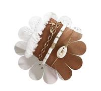 Yheakne Bracelet Heishi En Couches Vintage De Surfeur Blanc, Or, Coquillage Cauris, Perles Réglable Fait Main Pour Femmes Et Filles