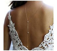 Yheakne Collier de Chaîne Arrière Perle Boho Argent Superposé pour Mariée - Bijoux Été Femme et Filles (argent)