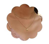 Yheakne Collier ras du cou bohème avec pendentif initiale A double couche - Collier doré minuscule alphabet - Bijoux pour femmes et filles