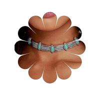 Yheakne Collier Turquoise Boho Vintage Argenté Épais Clavicule Gitan Tribal - Bijoux de Chaîne pour Femmes et Filles