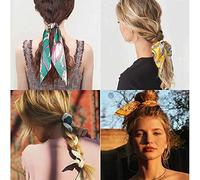 Yheakne Foulard en soie pour cheveux - Longue queue de cheval - Chouchou en soie - Style vintage - Pour femme et fille - Jaune A