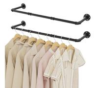 YheenLf 100cm Portant Vetement Industriel,Penderie Murale,2Pack,Noir | Tringle Vetement Murale, Barre Dressing,Portants pour Salon,Chambre,Gain de Place,Robuste et durable, Montage Facile