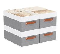 YheenLf 4 Pièces Paniers et Boîtes de Rangement, 47×28×20cm Boite en Tissu avec 2 Poignée, Caisse Vêtements Pliables, Storage Boxs pour Chambre à Coucher, Salon, Armoire, Blanc/Gris
