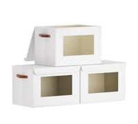 YheenLf Lot de 3 Boite de Rangement avec Couvercle, Panier Blanche et 2 Poignée, Casier avec Fenêtre Transparente, Storage Box pour Chambre à Coucher, Salon, Armoire, 45x30x30cm