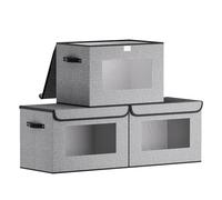 YheenLf Lot de 3 Cube de Rangement Vetement, Boite avec Couvercle et 2 Poignée, Casier avec Fenêtre Transparente, Storage Box pour Chambre à Coucher, Salon, Armoire, 45x30x30cm