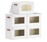 YheenLf Lot de 5 Bac de Rangement Vetement, Boite avec Couvercle et 2 Poignée, Casier avec Fenêtre Transparente, Storage Box pour Chambre à Coucher, Salon, Armoire, Blanc, 45x30x30cm