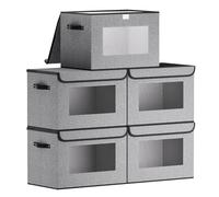 YheenLf Lot de 5 Cube de Rangement Vetement, Boite avec Couvercle et 2 Poignée, Casier avec Fenêtre Transparente, Storage Box pour Chambre à Coucher, Salon, Armoire, 45x30x30cm