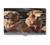 YHEGBFD Étui fin en métal pour cartes de visite avec imprimé Golden Retrievers pour homme et femme, argenté, Taille unique, Moderne