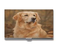YHEGBFD Étui fin en métal pour cartes de visite et cartes de visite avec imprimé Golden Retriever pour homme et femme, argenté, Taille unique, Moderne