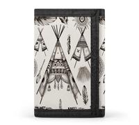 YHEGBFD Portefeuille à trois volets avec anneau porte-clés, portefeuille à trois volets, élégant et fin pour homme et femme, bandeau à plumes, taille unique, moderne, Tente tipi bandeau plume, Taille