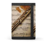 YHEGBFD Portefeuille à trois volets pour flûte de musique, portefeuille avec porte-clés, portefeuille à trois volets bloquant élégant et fin pour homme et femme, musique de flûte, taille unique,