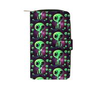 YHEGBFD Portefeuille en cuir avec imprimé extraterrestre vert, portefeuille élégant à fermeture éclair pour homme et femme, portefeuille de poche en cuir véritable, alien vert, 19,7 x 11 x 3,5 cm,